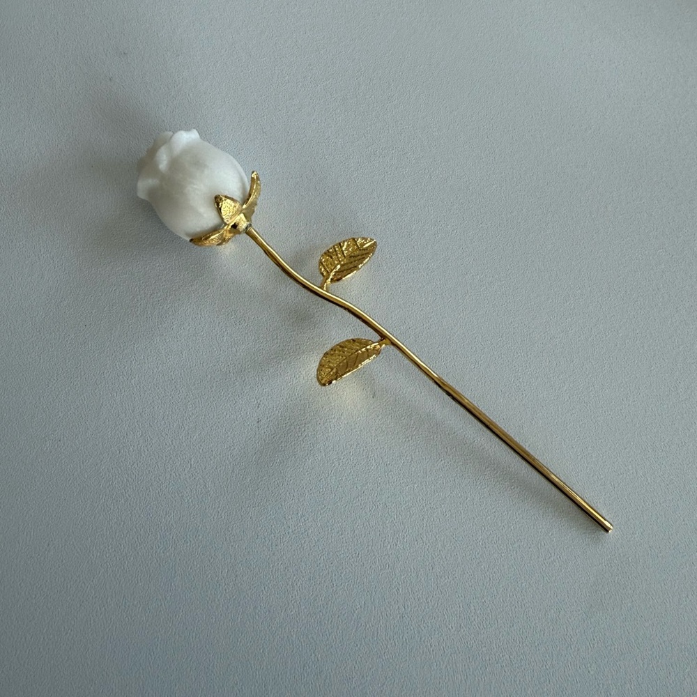 White Jade Rose with Gold Stem